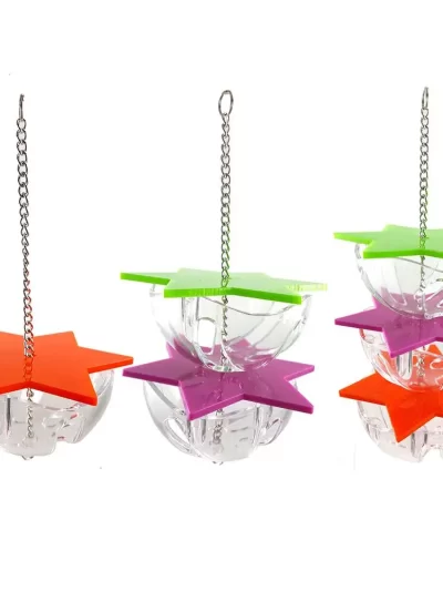 Bird Bite Toys Parrot Hanging Treat Foraging Toy Feeder Acrylic Hexagonal Star Multi-Layer Bird Food Box Birdcage Accessories