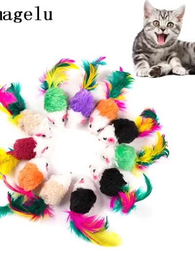 Cute Mini Soft Fleece False Mouse Cat Toys Colorful Feather Funny Playing Training Toys For Cats Kitten Puppy Pet Supplies