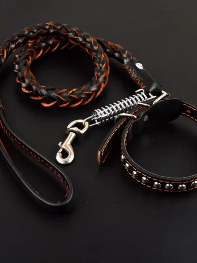 Pet Leather Dog Collar Leash For Large Dog Leather Dog Traction Drag Tow Rope Chain Pet Dog Supplies Accessories Prevent Runaway
