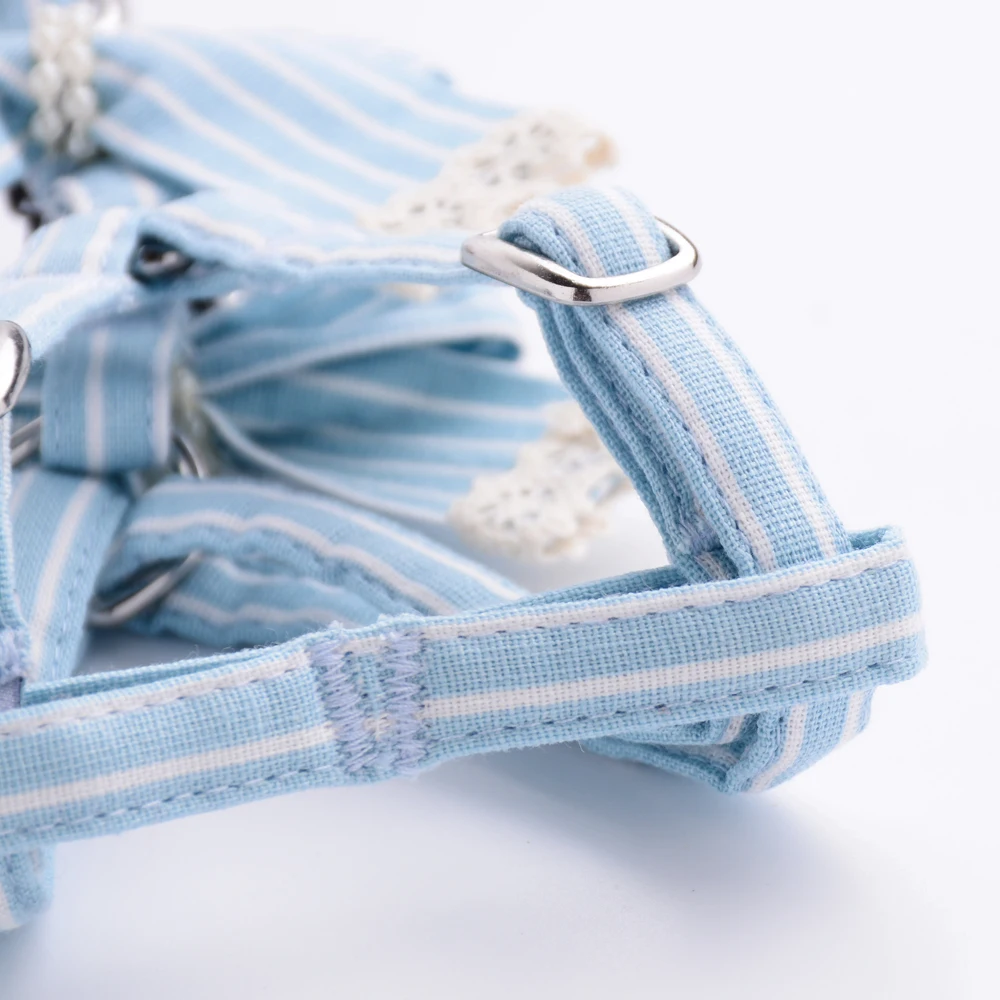 Pink Stripe Dog Collars And Harnesses Cotton Bows Girl Boy Pet Leash Set Outdoor Walking For Pitbull Chihuahua S M Accessories - Image 5