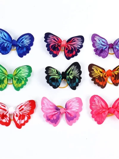 Cute Ribbon Pet Grooming Accessories Handmade Small Dog Cat Hair Bows with Elastic Rubber Band