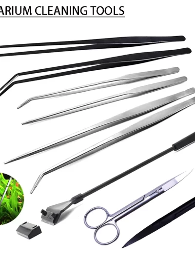 Fish tank cleaning tools Stainless steel straight/bent scissors tweezers series Glass algae remover Aquarium cleaning supplies