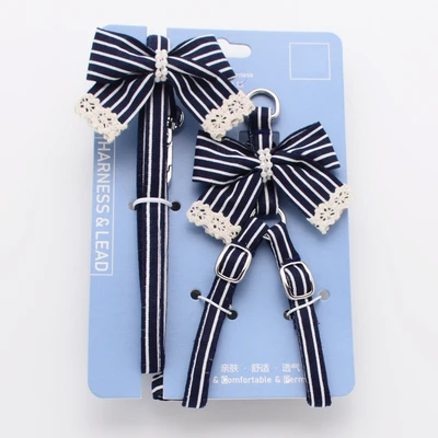 Pink Stripe Dog Collars And Harnesses Cotton Bows Girl Boy Pet Leash Set Outdoor Walking For Pitbull Chihuahua S M Accessories - Image 8