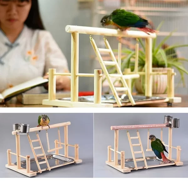 1Pc Pet Bird Toy Activity Center Birdcage Stands with Bird Perch Ladder Hammock Feeder Playground for Cockatiel Parrot - Image 5