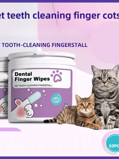 Pet Teeth Cleaning Dental Finger Wipes for Dogs & Cats, Reduces Plaque & Freshens Breath No-Rinse Dog Teeth Care Finger Wipes, E