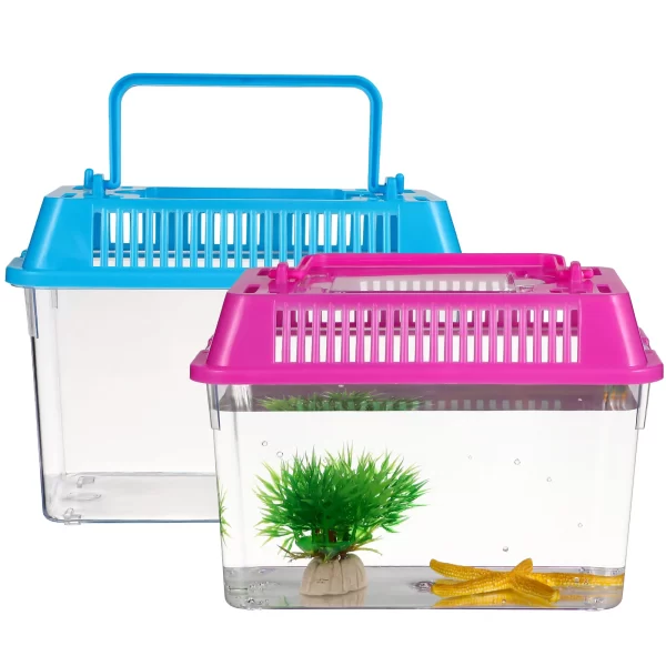 4 Pcs Mini Portable Fish Tank Small Turtle Accessories for Transparent Tortoise Holder Plastic Breeding with Cover Child