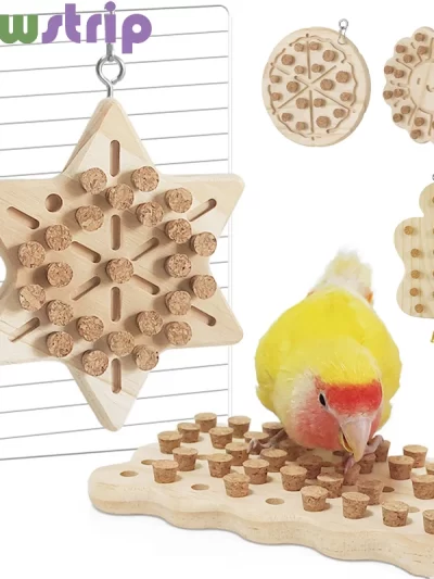 Parrot Chewing Toys Natural Wooden Parrots Block Cork Puzzle Toy Hanging Small Birds Playing Tearing Toy Bird Accessories