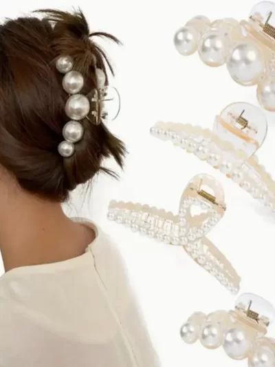4pcs Large Shark Clip Hair Accessories Temperament Versatile Simple And Generous Fashionable Gentle Pearl Grab Clip