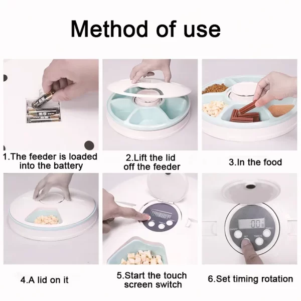 Pet Automatic Feeder Portion Control Digital Timer Detachable Dogs Cats Anti Slip 6 Meal Trays with Voice Recorder Dry Wet Food - Image 5