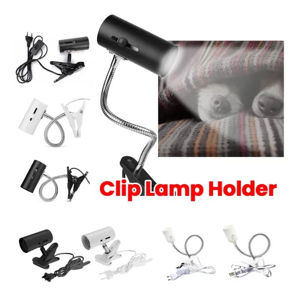 E27 Heating Reptile Lamp Holder UVA UVB Clip-on Bulb Cover for Pet Light Tortoise Ceramic Heater Lamp Holder with Switch Clip