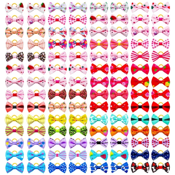 Dog Bow 200PCS Hair Accessories Cute Puppy Bow Handmade Removable Bow With Rubber Band For Dogs and Cat Wholesale Pet Supplies - Image 5
