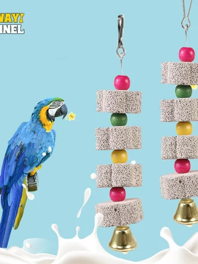 Bird Cage Toy Mineral Molar Stone Chewing Toy Flower Shape Hanging Type with Bells Sounding Toy for Parrot Bird Accessories