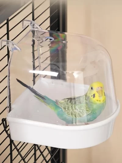 1 transparent acrylic bird bathtub, easy to hang parrot bathroom suitable for indoor shower accessories for cages and pet birds