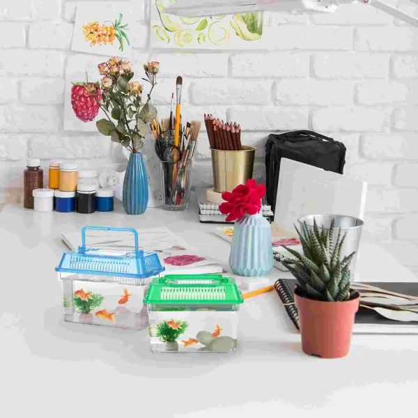 4 Pcs Mini Portable Fish Tank Small Turtle Accessories for Transparent Tortoise Holder Plastic Breeding with Cover Child - Image 3