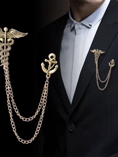 New Retro Snake Animal Brooch Angel Wings Tassel Chain Lapel Pins Suit Collar Pin Badge Shirt Brooches for Men Accessories