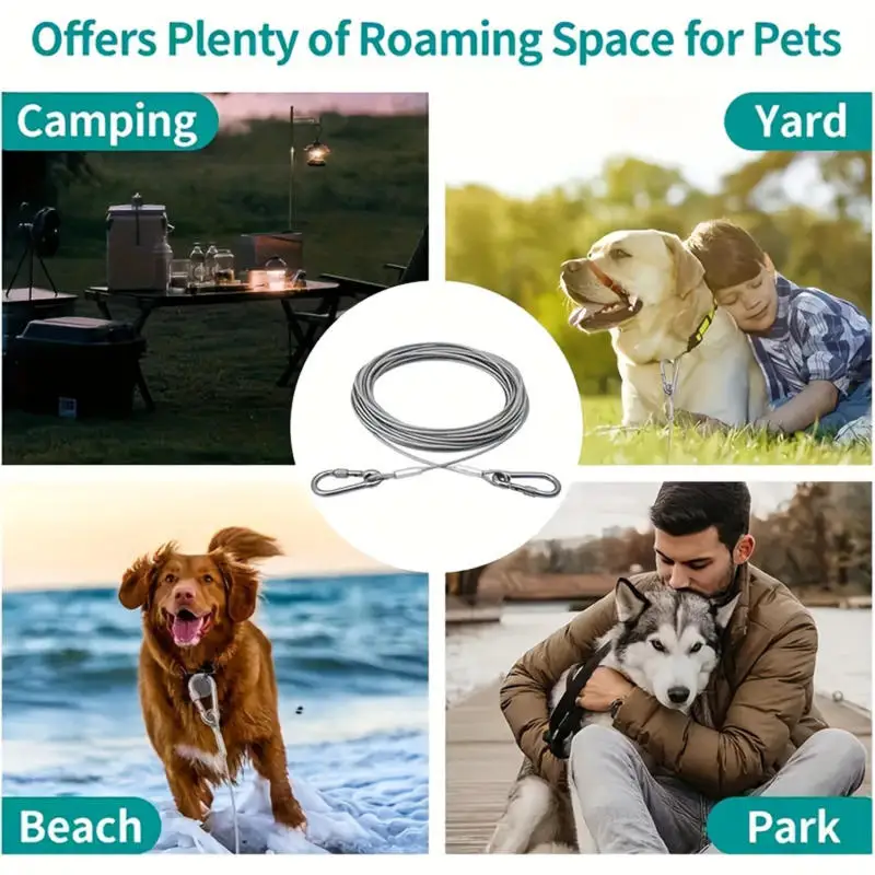 Steel Wire Dog Leashes With Two Head Dogs Anti-Bite Tie Out Cable For Big Pets Outdoor Double Steel Wire Rope Lead - Image 3