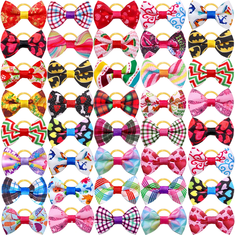 100pcs Pet Accessories Dog Hair bows Fashion Cute Dog Bows Rubber Bands Pet Hair Collar Decoration for Dog Accessories