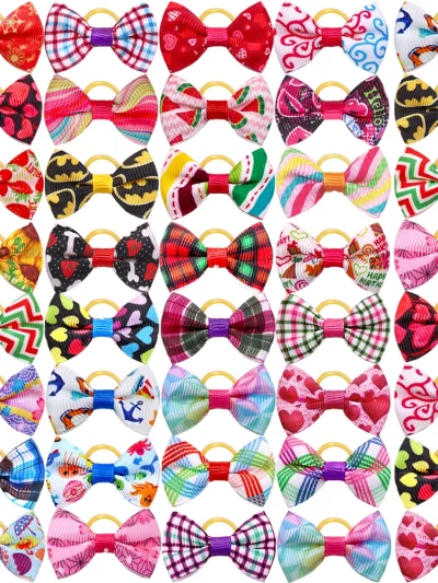 100pcs Pet Accessories Dog Hair bows Fashion Cute Dog Bows  Rubber Bands Pet Hair Collar Decoration for Dog Accessories