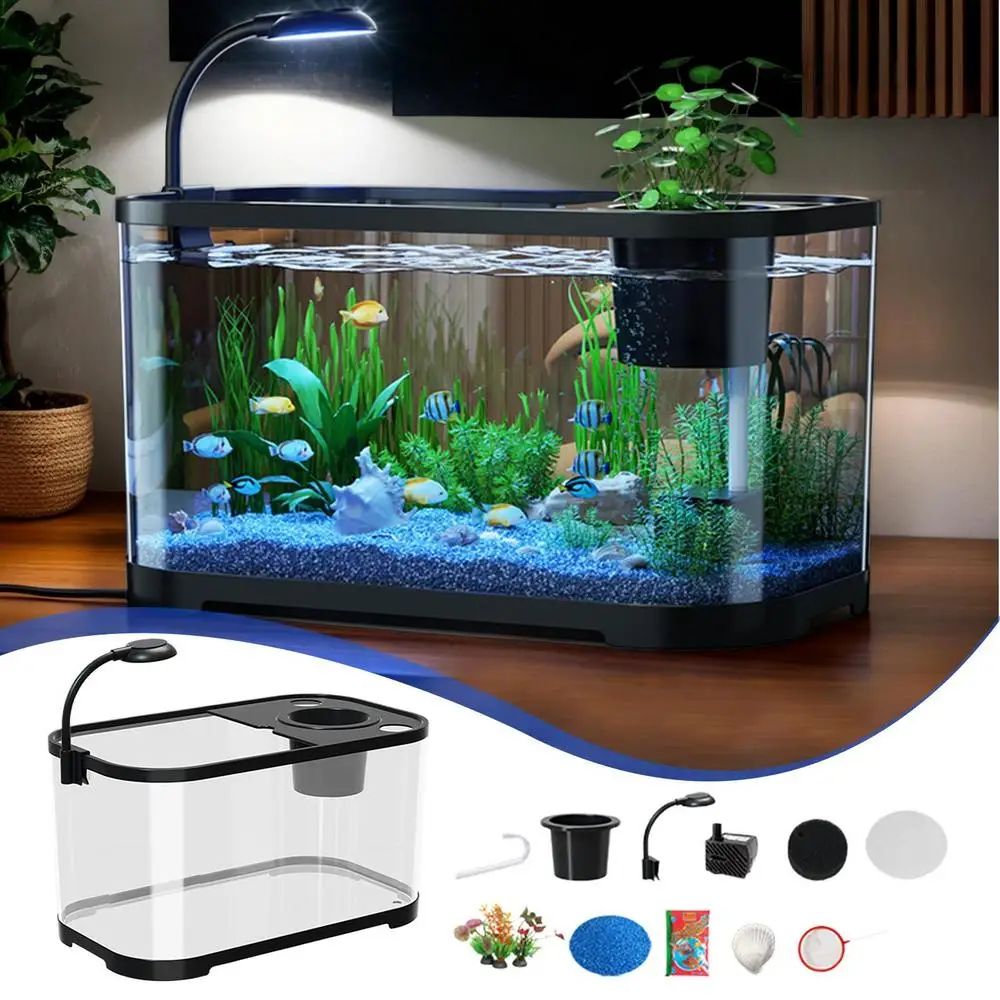 Small Aquarium Kit Betta Fish Tank for Beginners Desktop Beginner Aquarium Household Fish Bowl for Betta Tortoise Frog - Image 7