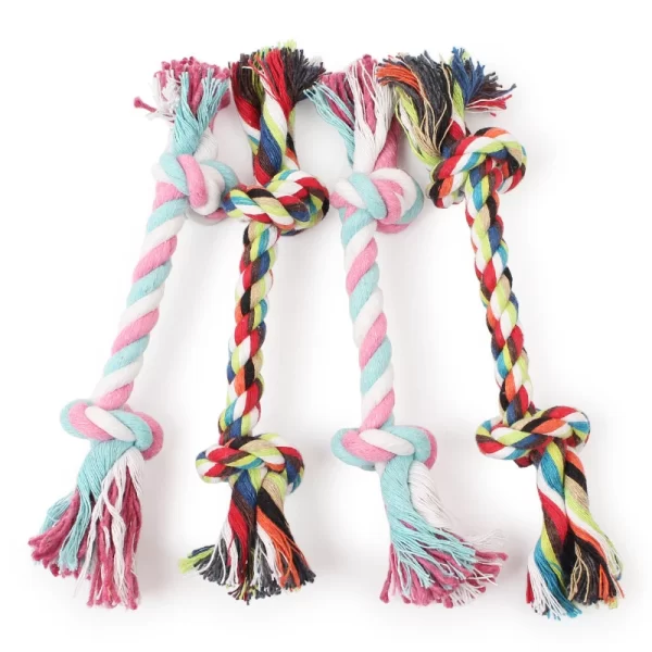 Random Color Pet Dog Toy Bite Rope Double Knot Cotton Rope Funny Cat Toy Bite Resistant and Sharp Teeth Pet Supplies Puppy Toys - Image 4