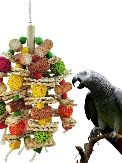 Bird Swing Toy Wooden Parrot Perch Stand Playstand with Chewing Beads Cage Playground for Budgie Birds