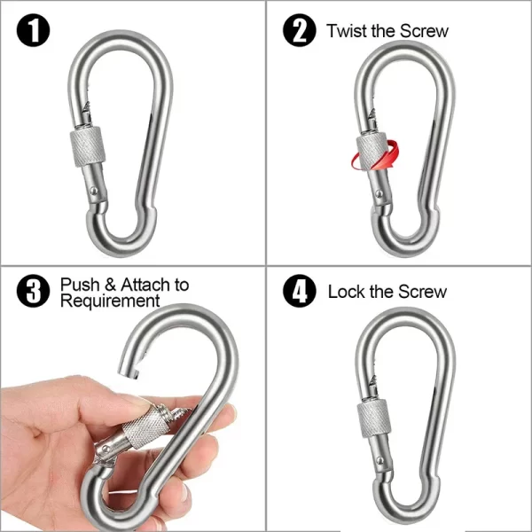 304 Stainless Steel Carabiners - Heavy Duty, Durable & Rust-Free Clips for Gym, Swing, Dog Leashes, Hammocks, Keychains - Image 4
