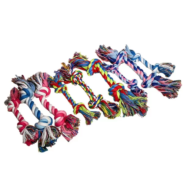 Random Color Pet Dog Toy Bite Rope Double Knot Cotton Rope Funny Cat Toy Bite Resistant and Sharp Teeth Pet Supplies Puppy Toys - Image 5