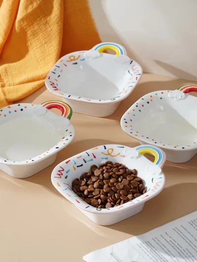 Ceramic Pet Bowl, Cat Food Basin, Printed Water Bowl, Small Dog Rice Bowl, Anti-black Chin, Anti-knock Cat Canned Bowl