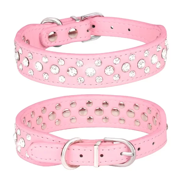 Pet collars for small dogs, pet collars, rhinestone PU collars for cats and dogs, adjustable to prevent pets from being lost - Image 5