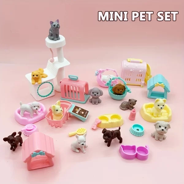 Dollhouse Item Kawaii Mini Dog Doll Accessories Puppy Cat Set Plastic Mini Items Toys for Children 3+ Funny Educational Toy