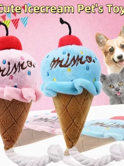 Cute Ice cream Shape Toy Puppy Dog Plush Squeaky Toy For Small Medium Dogs for Chewers Pet Cat Products Puppy Accessories