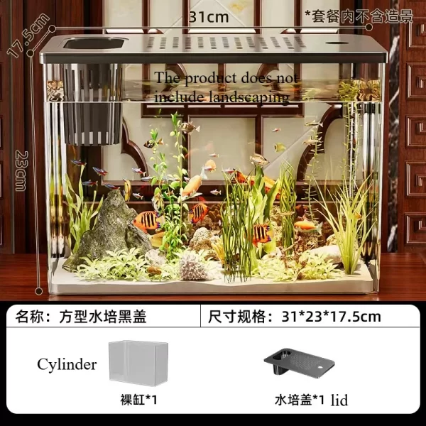PET+ABS Fish Tank New Transparent with Lid Aquarium Drop Resistant Hydroponic Tank Turtle Tank Home  Lazy Fish Tank - Image 11