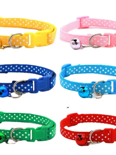 Adjustable Cute Wave Point Dog Kitten Cat Collar with Bell Polyester Buckle Collars for Small Dogs Kitten Accessories Supplies