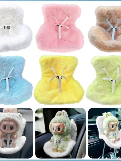 For 17cm Dolls Mini Plush Doll Safety Seat Soft Kawaii Doll Seat Car Ornament Plush Safety Seat Car Air Outlet Decoration