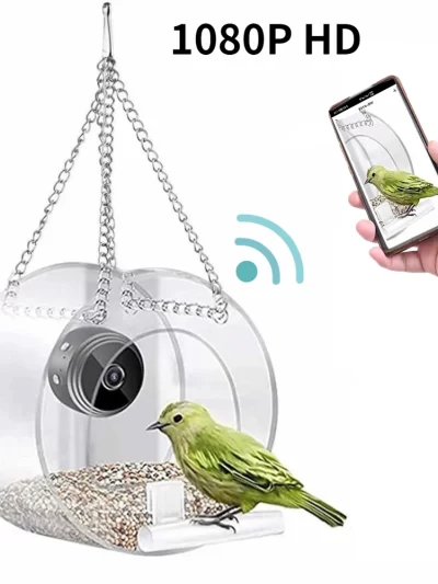 Smart Bird House Pet Feeder Acrylic with Camera Home Pet Bird Feeder Transparent 1080P HD Easy Installation for Outdoor Garden