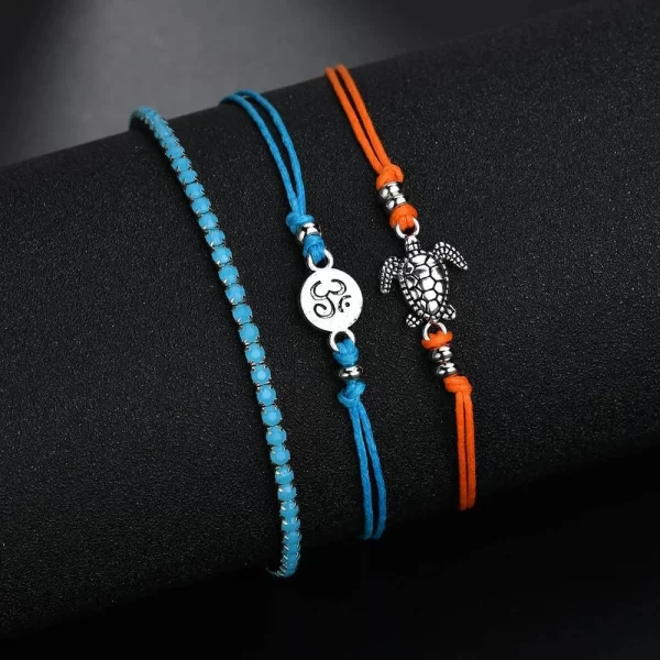 3pcs Animal Turtle Charm Anklet Sets For Women Waterproof Rope Chain Adjustable Ankle Bracelet Foot Jewelry Accessories - Image 3