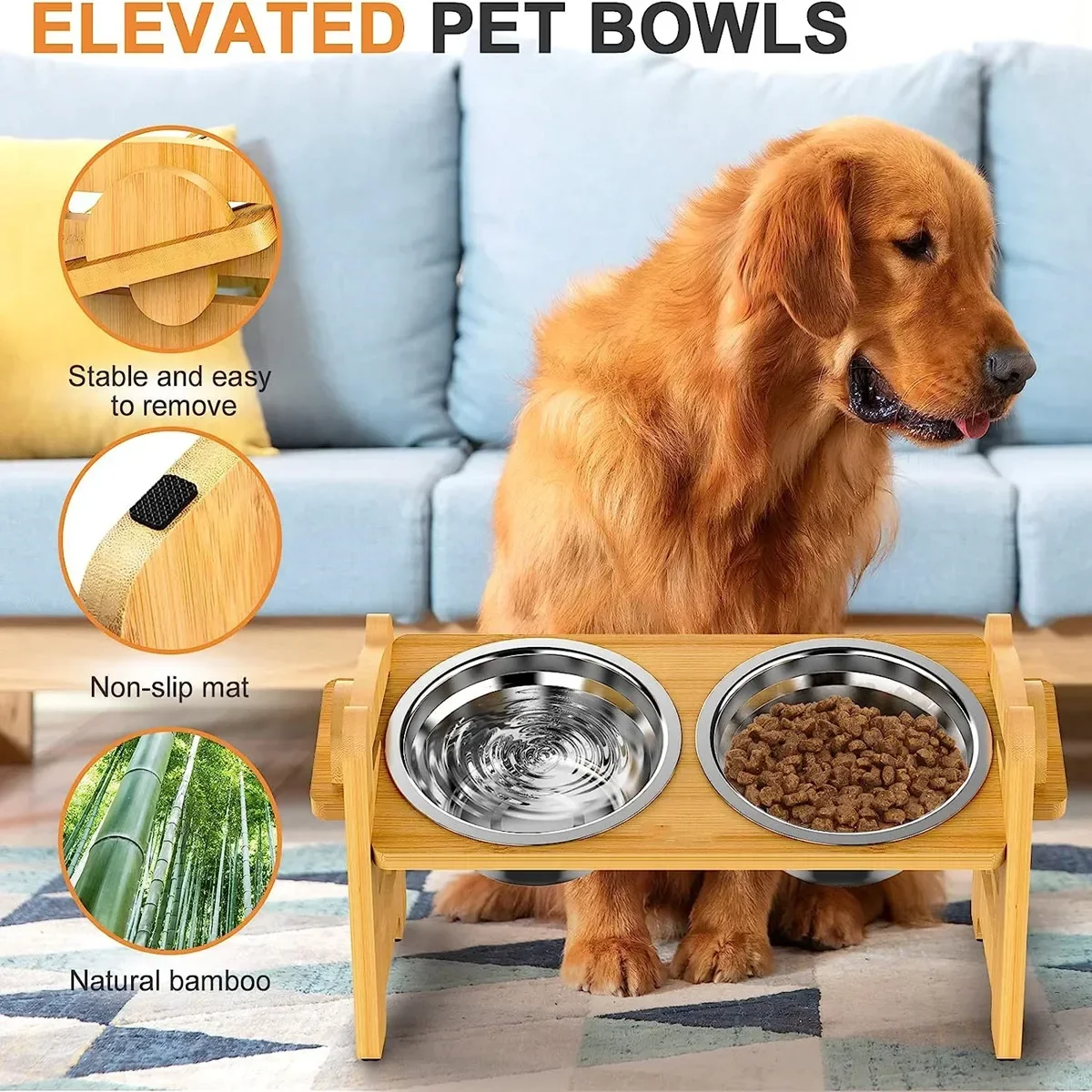 Elevated Dog Bowls for Dogs and Cats,Cat Food Bowl, Raised Cat Bowl, Cat Bowls Elevated, Dog and Cat Food and Water Bowl(Bamboo) - Image 6