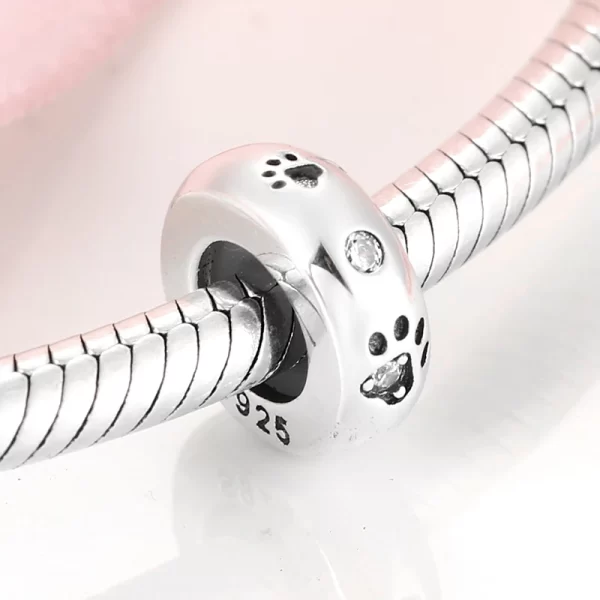 925 Sterling Silver Cat & Dog Paw Spacer Bead Pendant Charm Bead Fit Original Bracelet DIY Accessories - Image 2