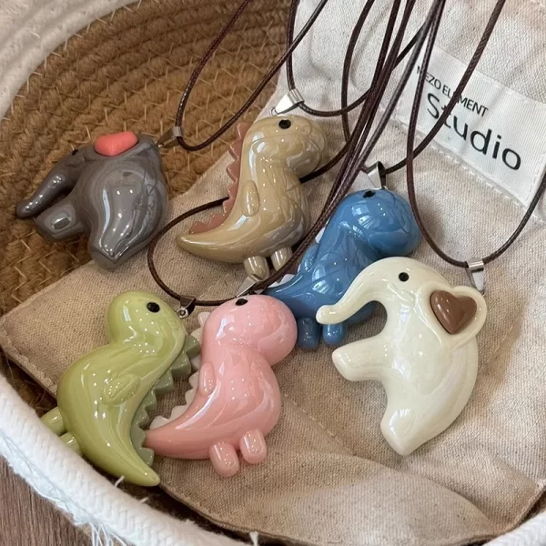 Sweet Cute Elephant Dinosaur Pendant Necklace for Women Men Fashion Long Rope Chain Necklace Vintage Y2K Jewelry Accessories - Image 3