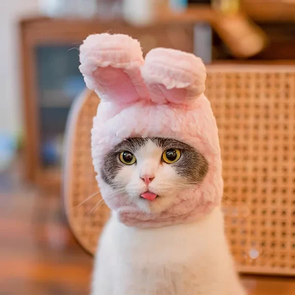 Cute Bear Rabbit Hooded Pet Cat Dog Accessories Cosplay Cat Hat Winter Lovely New Year Puppy Headgear Soft Velvet Pets Supplies - Image 3