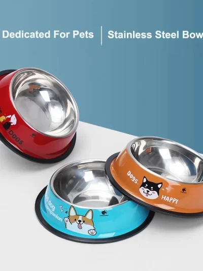 New Multicolor Stainless Steel Dog Cat Bowl Non-Slip Durable Anti-Fall Eat Drink Pet Food Container Feeder Dish Bowl