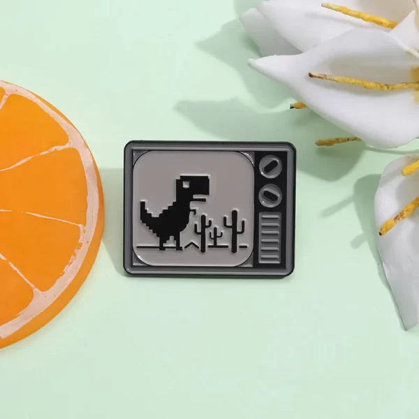Pixel style animal enamel pins Retro TV little dinosaur brooch Backpack Hat Lapel Accessories Metal Badge Gift Jewelry Wholesale