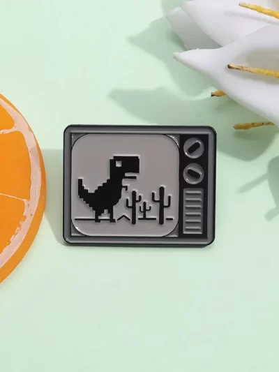 Pixel style animal enamel pins Retro TV little dinosaur brooch Backpack Hat Lapel Accessories Metal Badge Gift Jewelry Wholesale