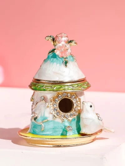 1pc Cute Exquisite Bird House Jewelry Box Ornament Storage Box Desktop Decoration Ornament