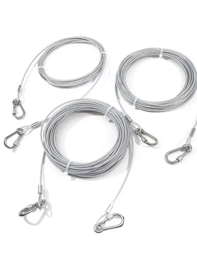 Steel Wire Dog Leashes With Two Head Dogs Anti-Bite Tie Out Cable For Big Pets Outdoor Double Steel Wire Rope Lead