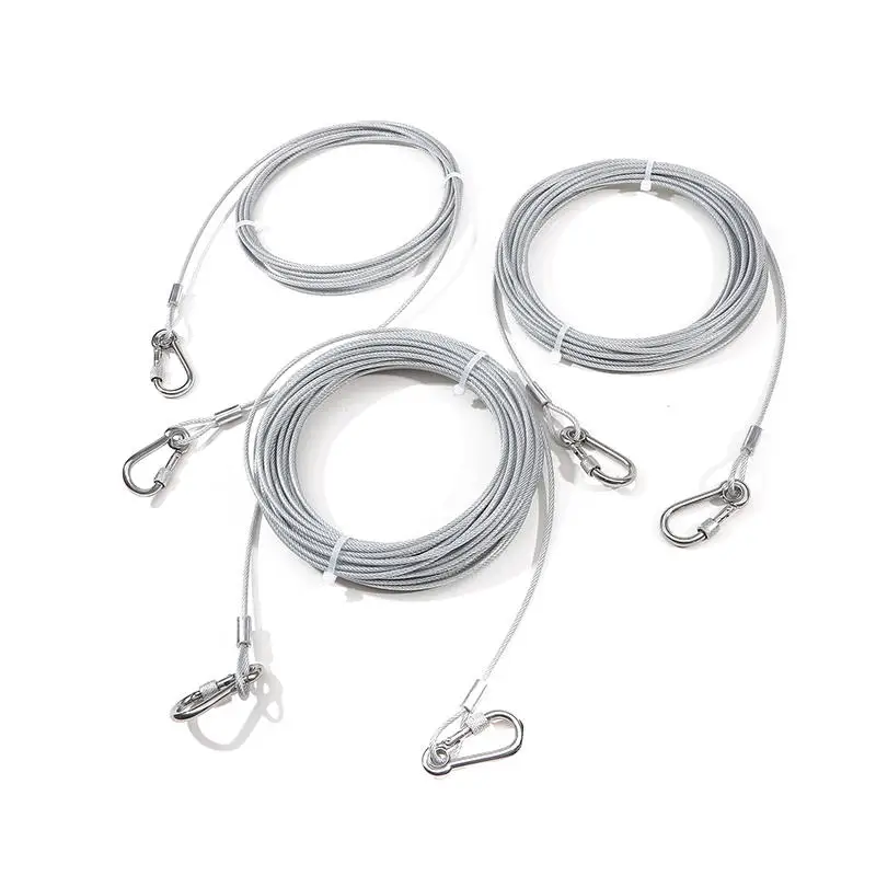 Steel Wire Dog Leashes With Two Head Dogs Anti-Bite Tie Out Cable For Big Pets Outdoor Double Steel Wire Rope Lead