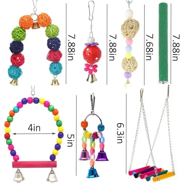 12pcs Pack Bird Toy Cage Bird Accessories Wood Parrot Toys Bird Toy Swing Suspension Bridge Ball Cage Bells Pet Supplies Set - Image 2
