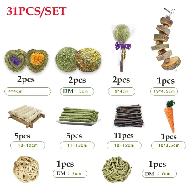 31/14/9/7pcs Guinea Pig Rabbit Chew Toys Tooth Cleaning Toy for Bunny Hamster Molar Toys for Teeth Health Rabbit Accessories - Image 9