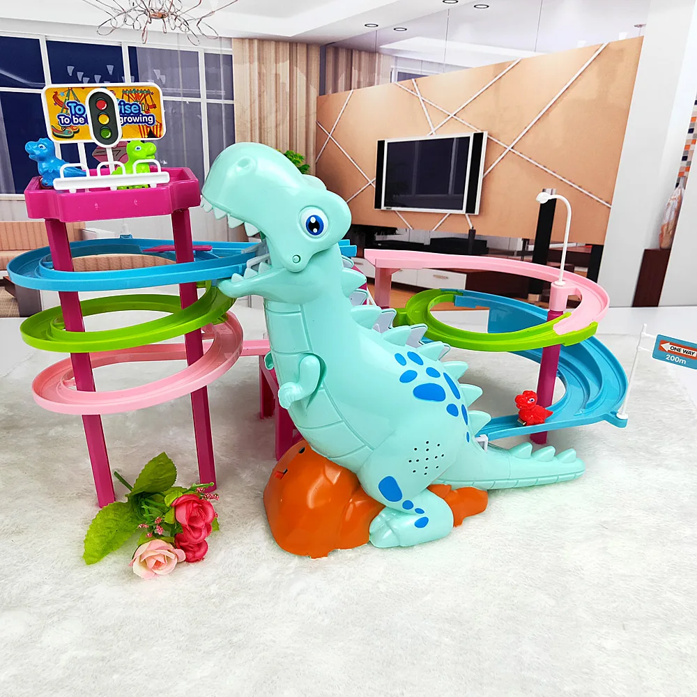 Dinosaur Paradise Suit Pig Toys Climbing Stairs Track Peggy Slide Electric Assembly With Music Colorful - Image 3