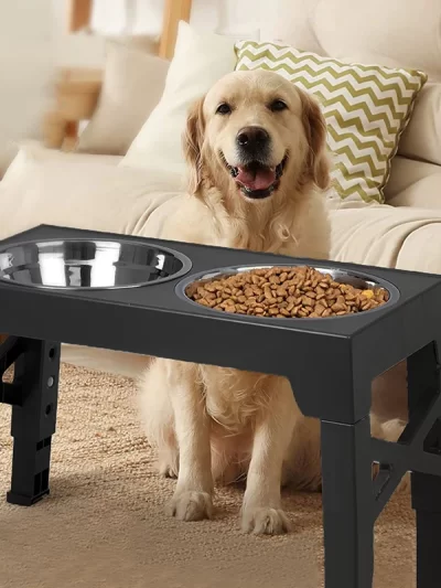 Elevated Dog Feeder Dogs Bowls Adjustable Raised Stand with Double Stainless Steel Food Water Bowls for Small Medium Large Dogs